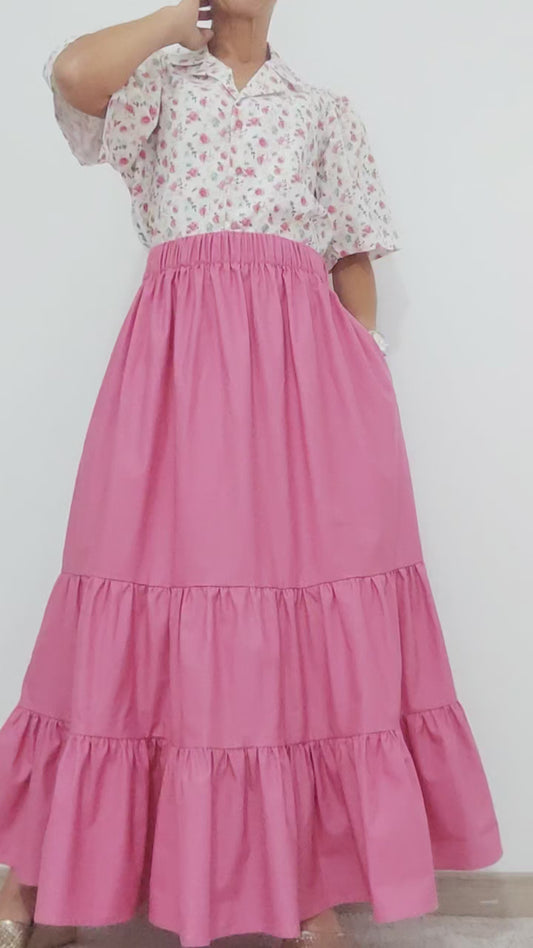 Saia cor de rosa com babados